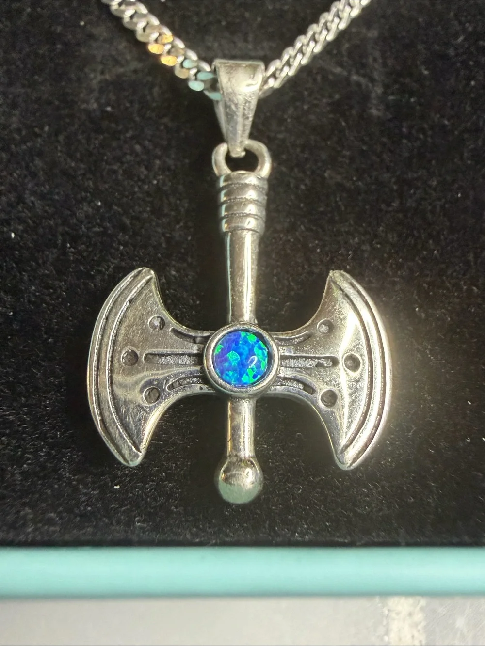 Sterling Silver Opal Axe Necklace